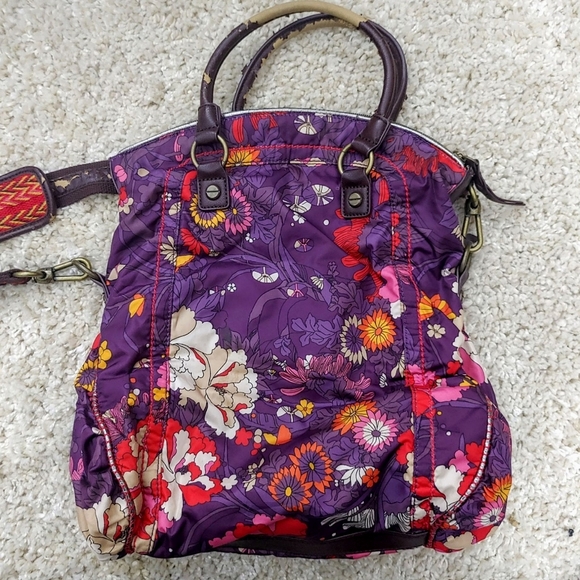 Sakroots Large Purple Foldover Floral Crossbody Satchel Shoulder Handbag Purse - Picture 13 of 15